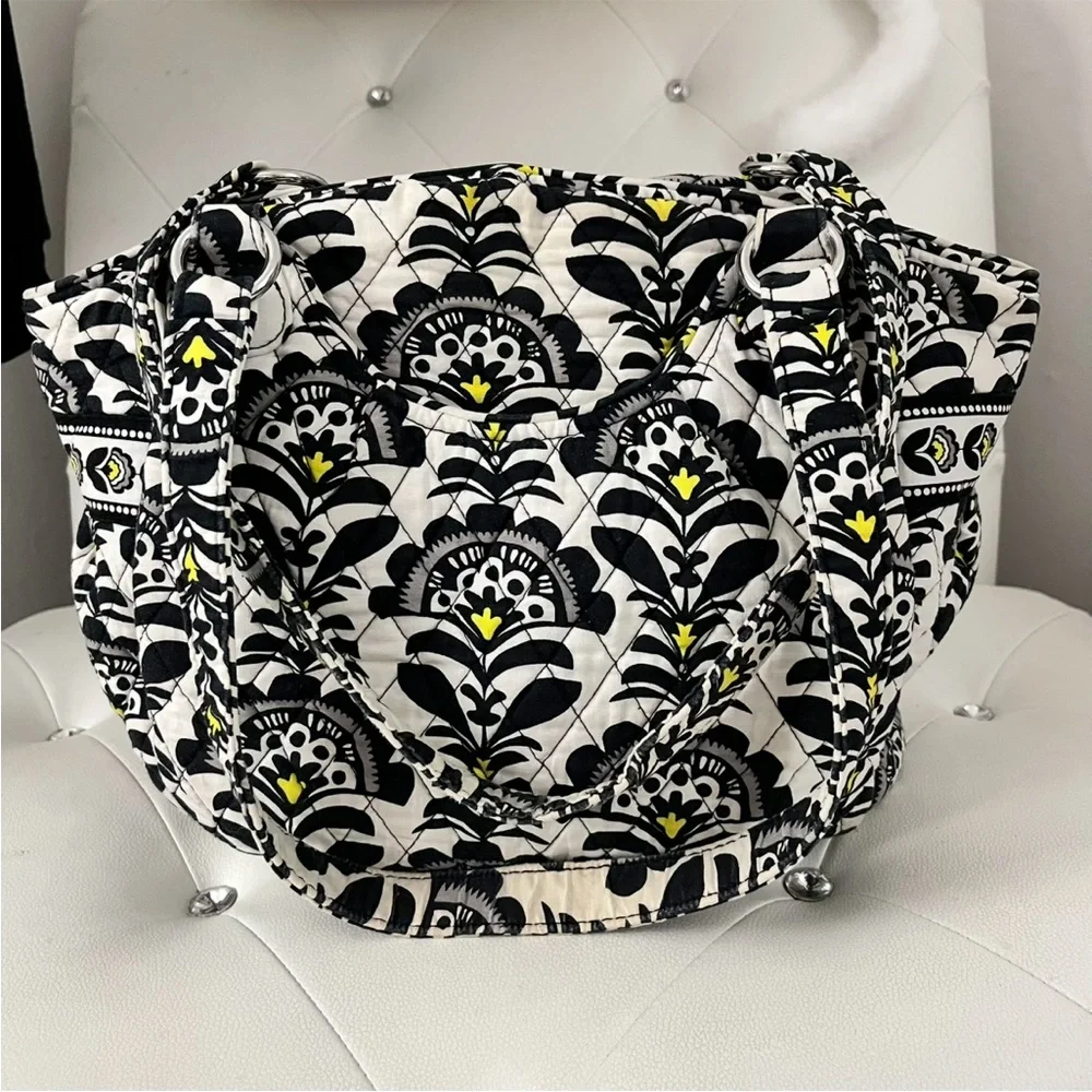 Vera Bradley Glenna Style Large Quilted Black and White Tote Shoulder Bag